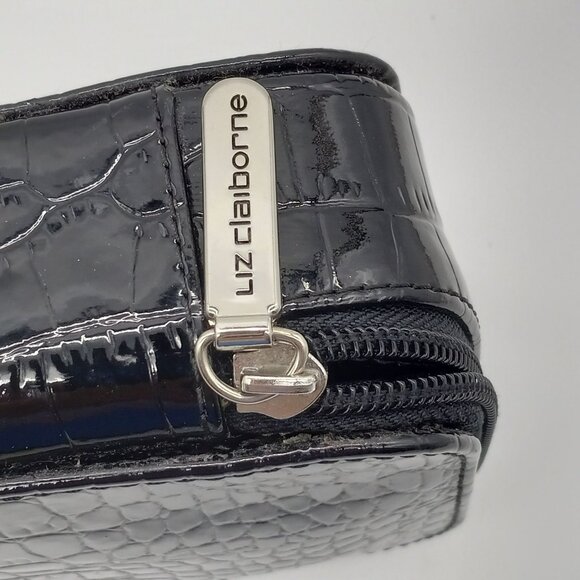 Liz Claiborne Black Faux Croc Jewelry Travel Bag Pouch Organizer Zipper - Picture 4 of 11